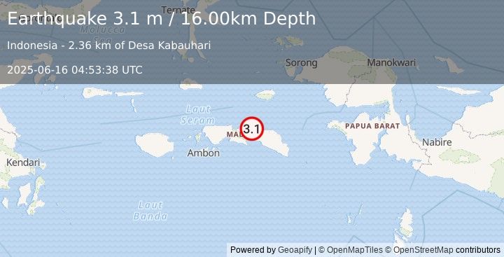 Earthquake SERAM, INDONESIA (3.1 m) (2025-06-16 04:53:38 UTC)
