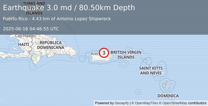 Earthquake PUERTO RICO REGION (3.0 md) (2025-06-16 04:46:55 UTC)