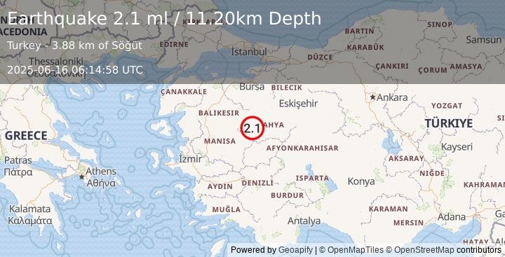 Earthquake WESTERN TURKEY (2.1 ml) (2025-06-16 06:14:58 UTC)