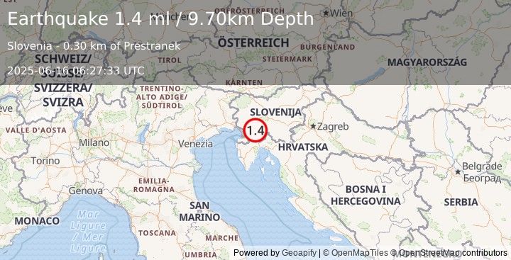 Earthquake SLOVENIA (1.4 ml) (2025-06-16 06:27:33 UTC)