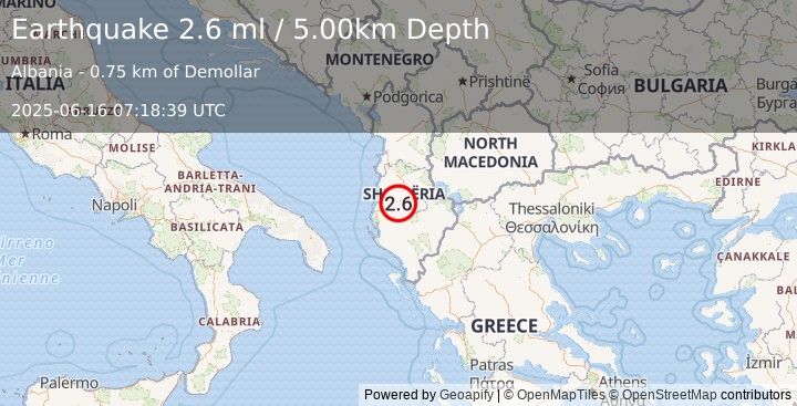 Earthquake ALBANIA (2.4 ml) (2025-06-16 07:18:40 UTC)