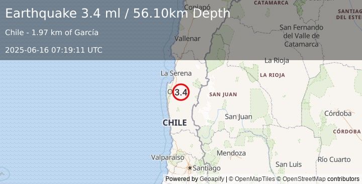 Earthquake COQUIMBO, CHILE (3.4 ml) (2025-06-16 07:19:11 UTC)