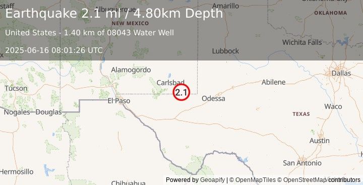 Earthquake NEW MEXICO (2.1 ml) (2025-06-16 08:01:26 UTC)