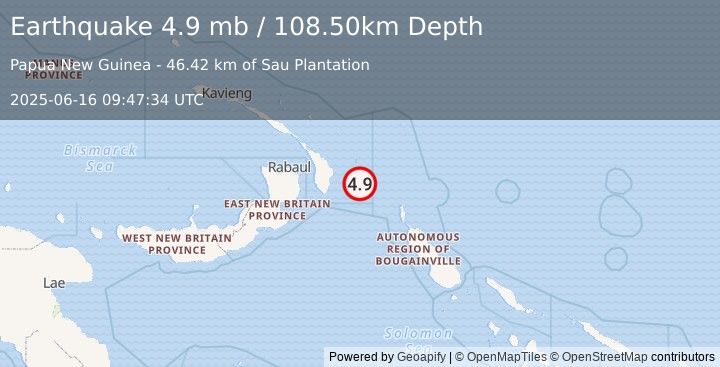 Earthquake NEW IRELAND REGION, P.N.G. (4.6 mb) (2025-06-16 09:47:33 UTC)