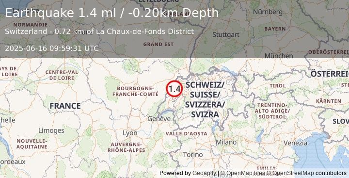 Earthquake SWITZERLAND (1.4 ml) (2025-06-16 09:59:31 UTC)