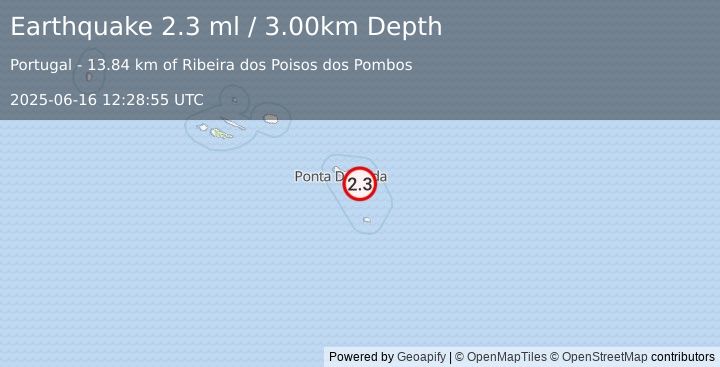 Earthquake AZORES ISLANDS, PORTUGAL (2.3 ml) (2025-06-16 12:28:55 UTC)