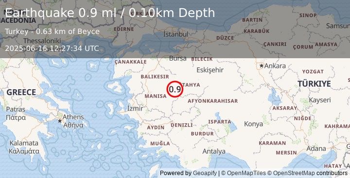 Earthquake WESTERN TURKEY (0.9 ml) (2025-06-16 12:27:34 UTC)