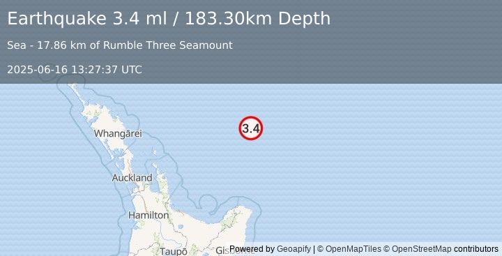 Earthquake OFF E. COAST OF N. ISLAND, N.Z. (3.4 ml) (2025-06-16 13:27:37 UTC)