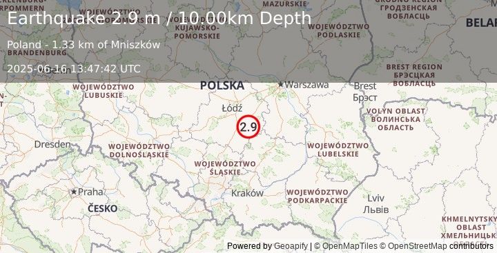 Earthquake POLAND (2.9 m) (2025-06-16 13:47:42 UTC)