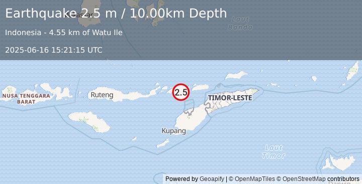 Earthquake FLORES REGION, INDONESIA (2.5 m) (2025-06-16 15:21:15 UTC)