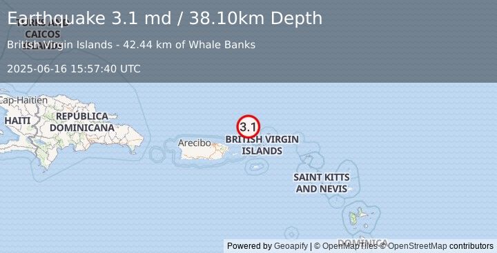 Earthquake VIRGIN ISLANDS REGION (3.1 md) (2025-06-16 15:57:40 UTC)
