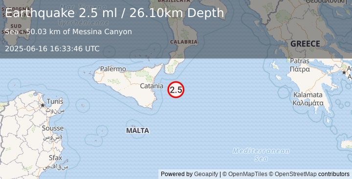 Earthquake IONIAN SEA (2.5 ml) (2025-06-16 16:33:46 UTC)