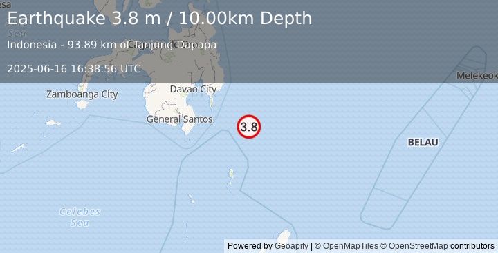 Earthquake PHILIPPINE ISLANDS REGION (3.6 m) (2025-06-16 16:39:01 UTC)
