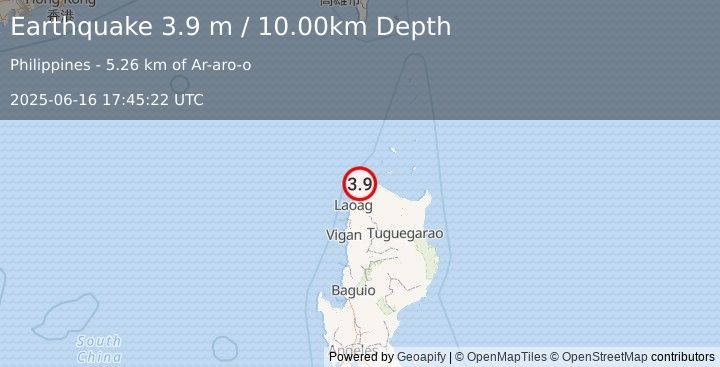 Earthquake LUZON, PHILIPPINES (3.9 m) (2025-06-16 17:45:22 UTC)