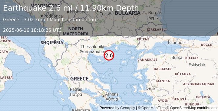Earthquake AEGEAN SEA (2.6 ml) (2025-06-16 18:18:25 UTC)