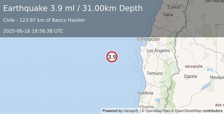 Earthquake OFF COAST OF BIO-BIO, CHILE (4.0 ml) (2025-06-16 18:56:41 UTC)