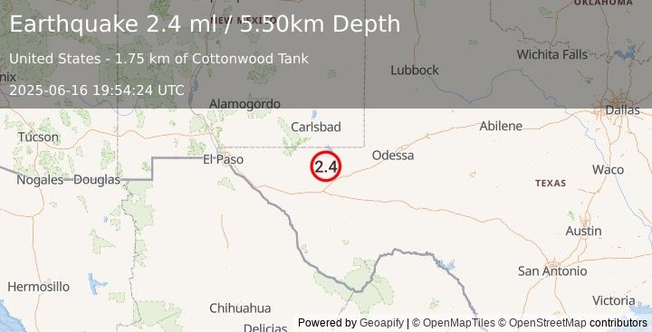 Earthquake WESTERN TEXAS (2.4 ml) (2025-06-16 19:54:24 UTC)