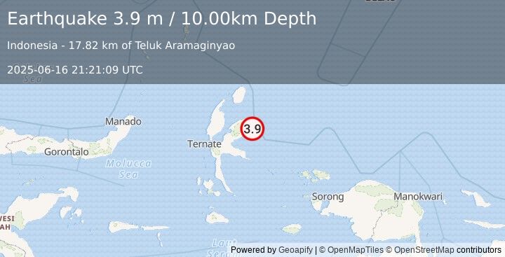 Earthquake HALMAHERA, INDONESIA (3.9 m) (2025-06-16 21:21:09 UTC)