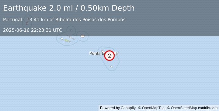Earthquake AZORES ISLANDS, PORTUGAL (2.0 ml) (2025-06-16 22:23:31 UTC)