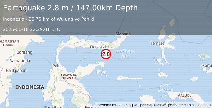Earthquake SULAWESI, INDONESIA (2.8 m) (2025-06-16 22:29:01 UTC)