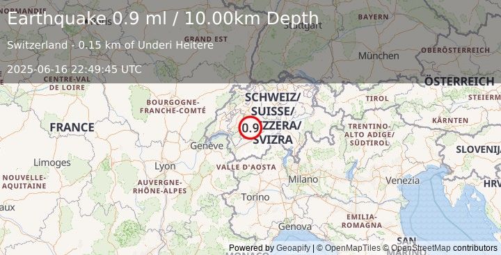 Earthquake SWITZERLAND (0.9 ml) (2025-06-16 22:49:45 UTC)