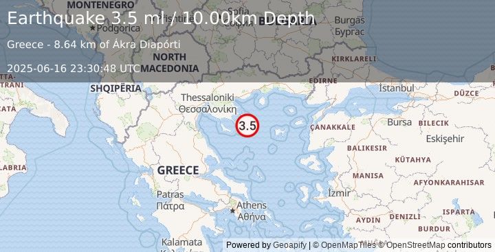 Earthquake AEGEAN SEA (3.5 ml) (2025-06-16 23:30:48 UTC)