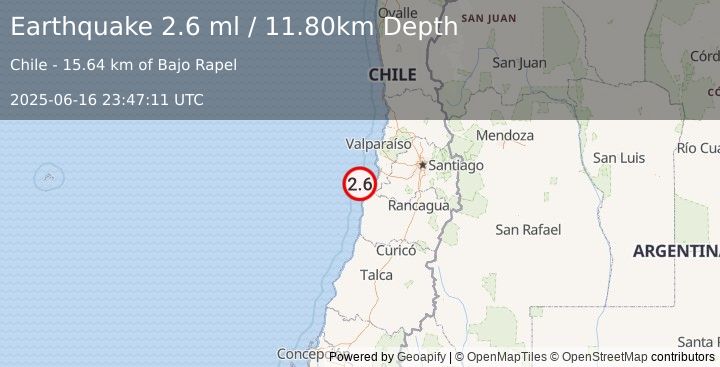 Earthquake OFFSHORE VALPARAISO, CHILE (2.6 ml) (2025-06-16 23:47:11 UTC)