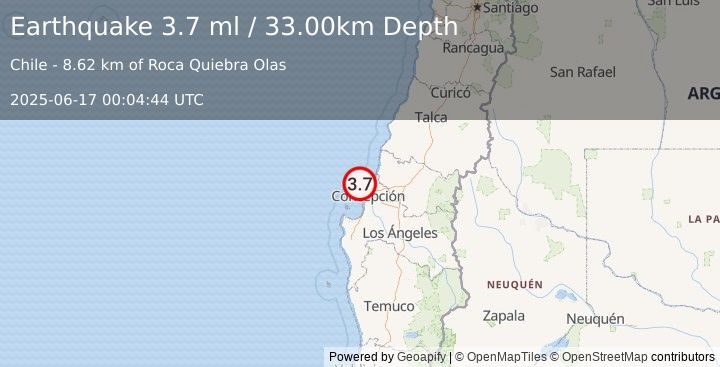 Earthquake OFFSHORE BIO-BIO, CHILE (3.7 ml) (2025-06-17 00:04:41 UTC)