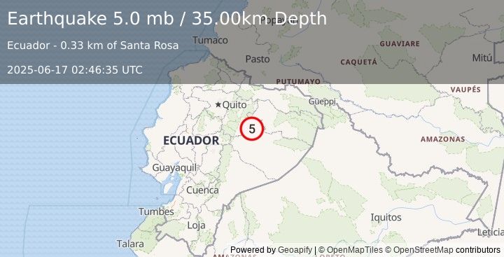 Earthquake ECUADOR (5.0 mb) (2025-06-17 02:46:26 UTC)