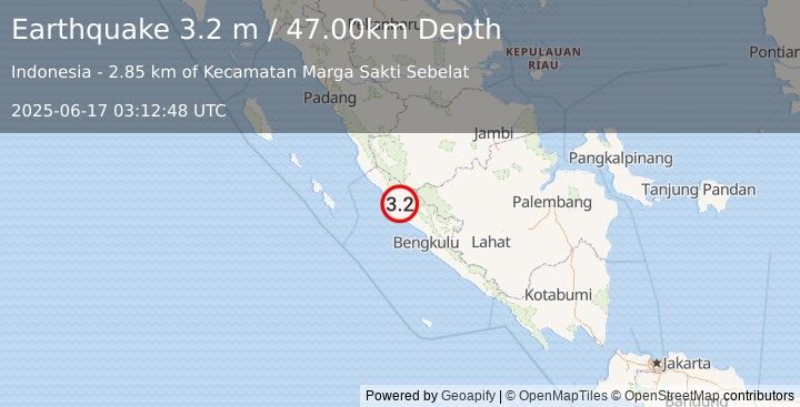 Earthquake SOUTHERN SUMATRA, INDONESIA (3.2 m) (2025-06-17 03:12:48 UTC)