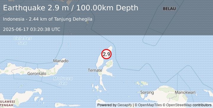 Earthquake HALMAHERA, INDONESIA (2.9 m) (2025-06-17 03:20:38 UTC)