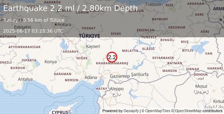 Earthquake CENTRAL TURKEY (2.2 ml) (2025-06-17 03:28:36 UTC)