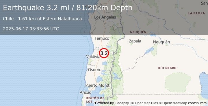 Earthquake LOS LAGOS, CHILE (3.2 ml) (2025-06-17 03:33:56 UTC)