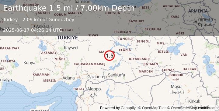Earthquake EASTERN TURKEY (1.5 ml) (2025-06-17 04:26:14 UTC)