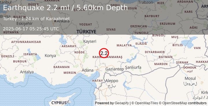 Earthquake CENTRAL TURKEY (2.2 ml) (2025-06-17 05:25:45 UTC)