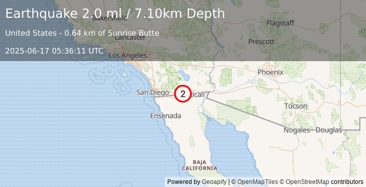 Earthquake SOUTHERN CALIFORNIA (2.0 ml) (2025-06-17 05:36:11 UTC)