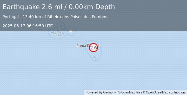 Earthquake AZORES ISLANDS, PORTUGAL (2.6 ml) (2025-06-17 06:16:59 UTC)