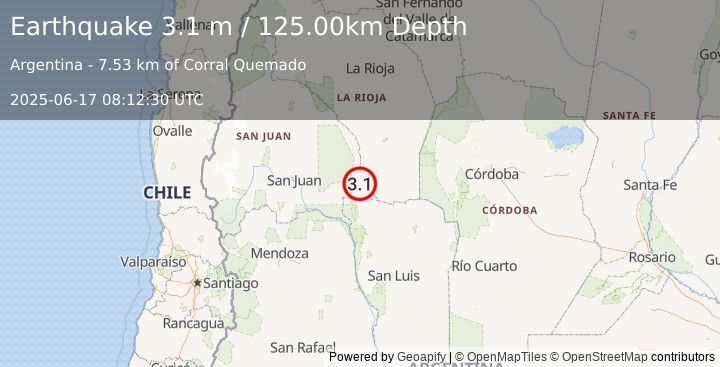 Earthquake SAN JUAN, ARGENTINA (3.1 m) (2025-06-17 08:12:30 UTC)