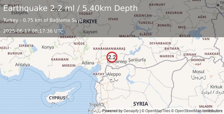 Earthquake CENTRAL TURKEY (2.2 ml) (2025-06-17 08:17:36 UTC)