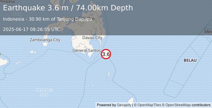 Earthquake MINDANAO, PHILIPPINES (3.6 m) (2025-06-17 08:26:55 UTC)