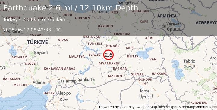 Earthquake EASTERN TURKEY (2.6 ml) (2025-06-17 08:42:33 UTC)