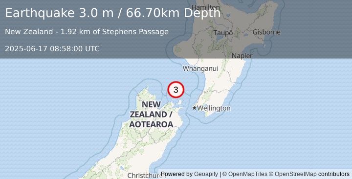 Earthquake COOK STRAIT, NEW ZEALAND (3.0 m) (2025-06-17 08:58:00 UTC)