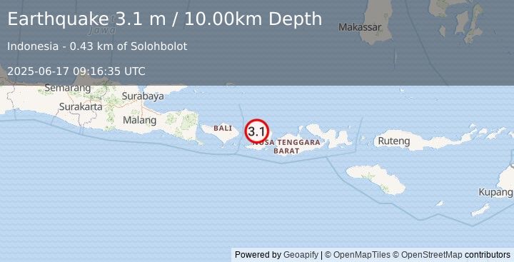 Earthquake LOMBOK REGION, INDONESIA (3.1 m) (2025-06-17 09:16:35 UTC)