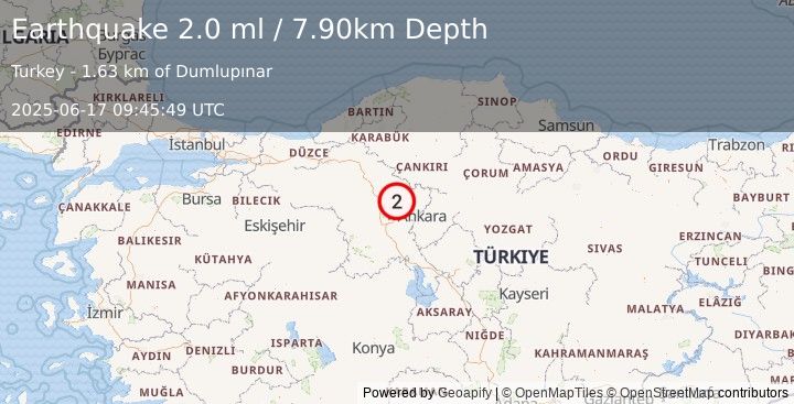 Earthquake WESTERN TURKEY (1.6 ml) (2025-06-17 09:46:37 UTC)