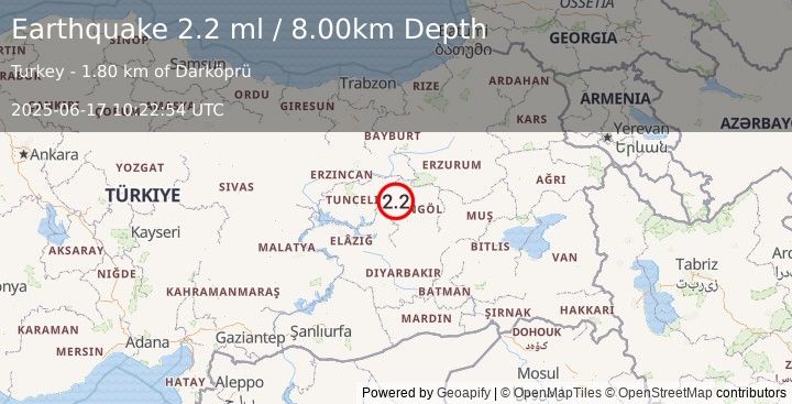 Earthquake EASTERN TURKEY (2.2 ml) (2025-06-17 10:22:54 UTC)