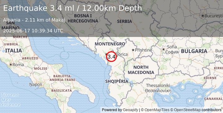 Earthquake ALBANIA (3.0 ml) (2025-06-17 10:39:35 UTC)