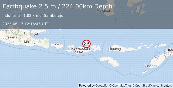 Earthquake SUMBAWA REGION, INDONESIA (2.5 m) (2025-06-17 12:15:46 UTC)