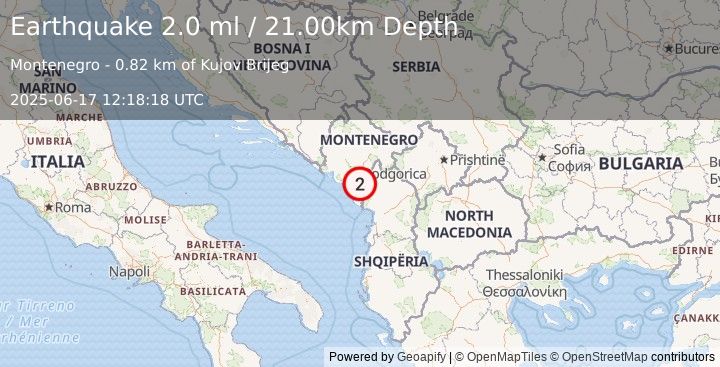 Earthquake MONTENEGRO (2.0 ml) (2025-06-17 12:18:18 UTC)