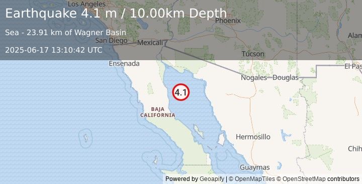 Earthquake GULF OF CALIFORNIA (4.1 m) (2025-06-17 13:10:42 UTC)