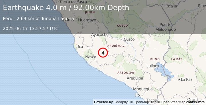 Earthquake CENTRAL PERU (4.0 m) (2025-06-17 13:57:57 UTC)